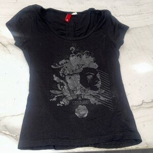 H&M short sleeve shirt. Black with dark grey pattern on front.